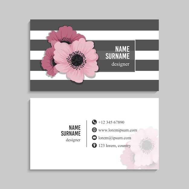 business card with flowers in pastel colors