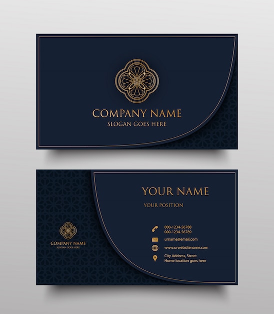 Business card with gold floral  logo and place for text