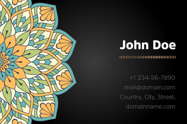 Vector business card with gold mandala design