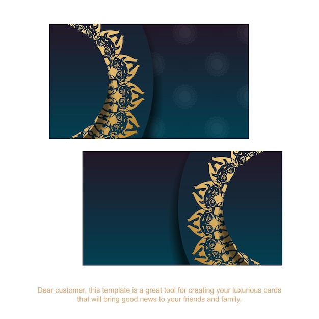 Business card with gradient blue color with abstract gold pattern for your personality.