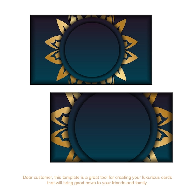 Business card with gradient blue color with vintage gold pattern for your business.