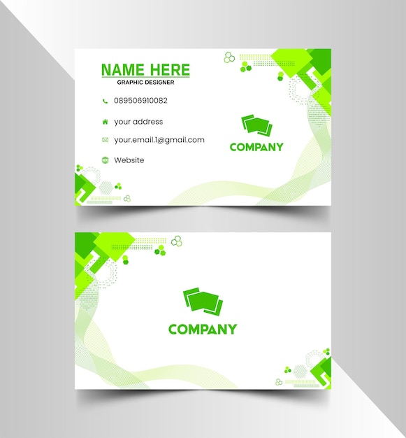 Business card with a green background and a logo for company.