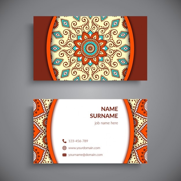 Business card with a mandala, warm tones