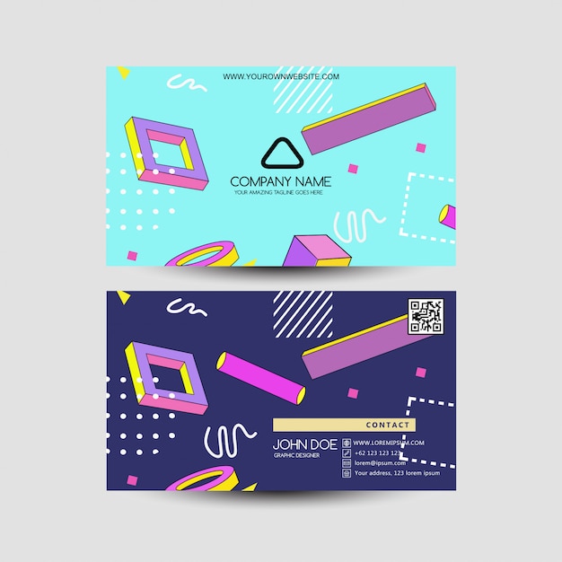 Vector business card with memphis styles