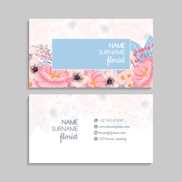 Business card with pink flowers