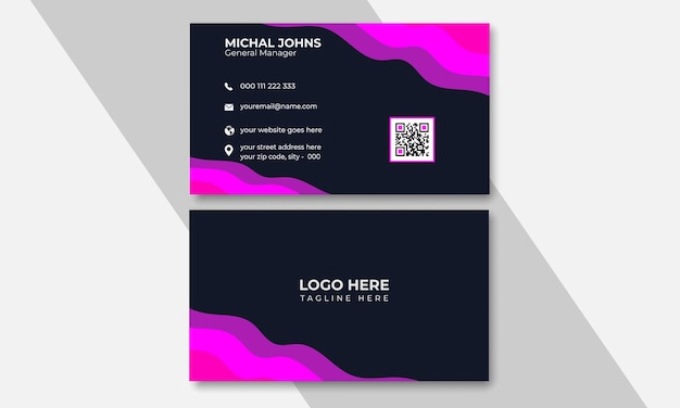 Vector business card with a purple and pink design