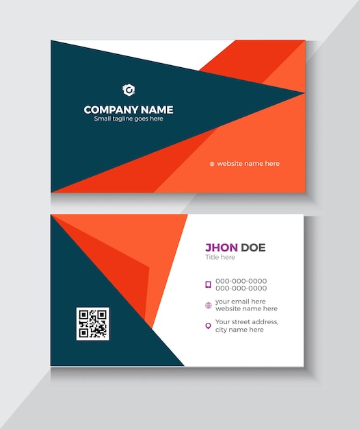 Business card with a red and blue background