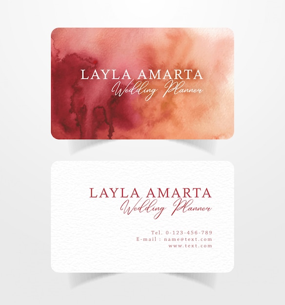 Business card with red splash watercolor template
