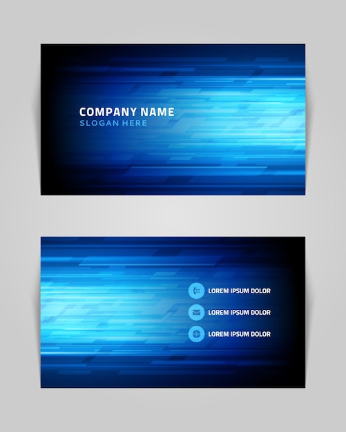 Business card with stripes in industrial style vector template Blue smooth finish with creative vibrant gradient