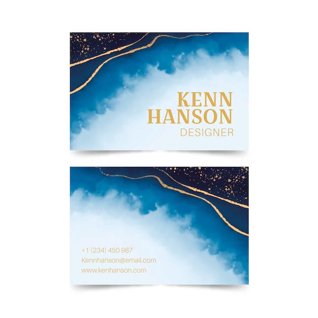 Business Card with Watercolor Wash and Golden Splashes