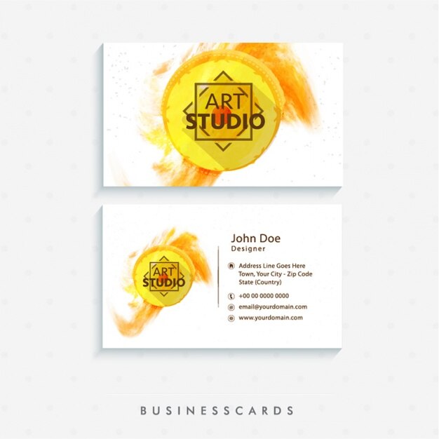 Business card with yellow circle and abstract stain