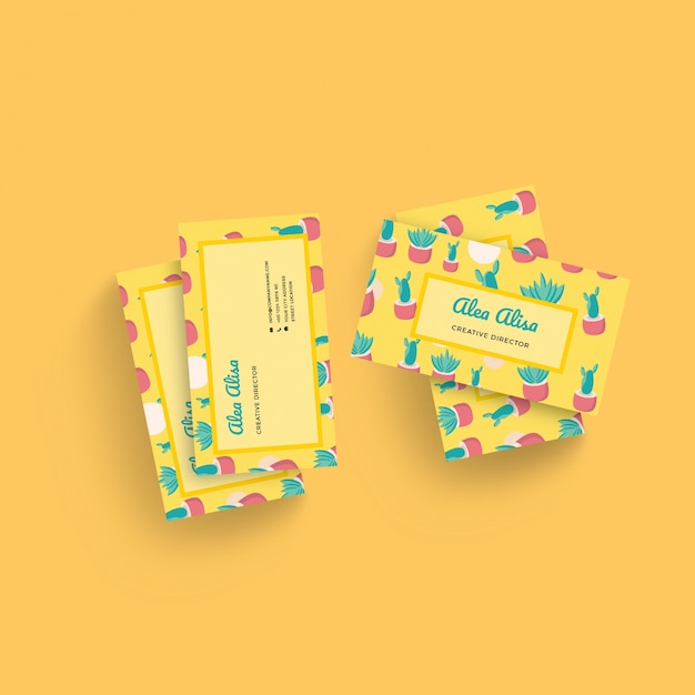 Vector business card yellow cactus