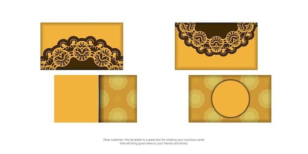 Business card in yellow color with luxurious brown ornament for your brand.