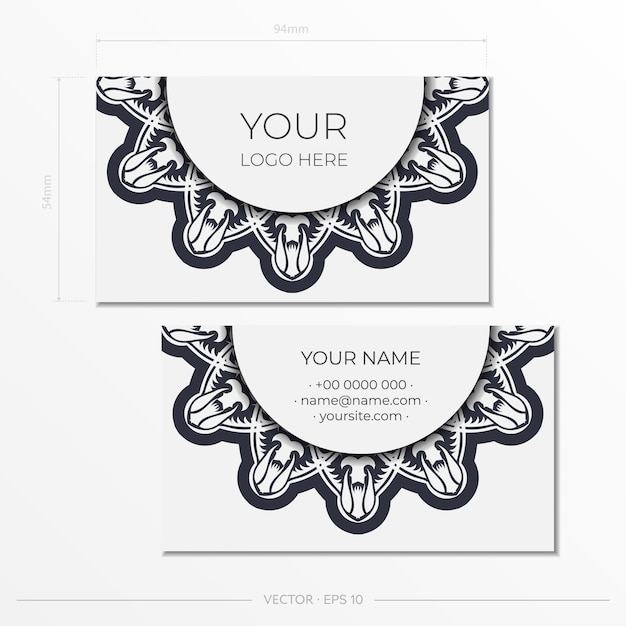 Vector business cards in black and white with abstract ornament business card design with monogram patterns