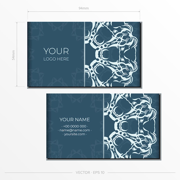 Business cards in Blue with luxurious light ornaments Business card design with vintage patterns