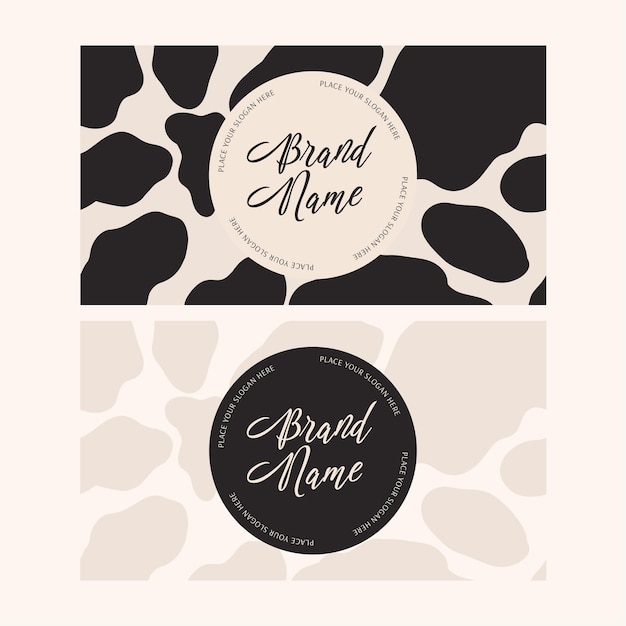 Business cards ready-made vector editable set with cow skin hand-drawn print and trendy label