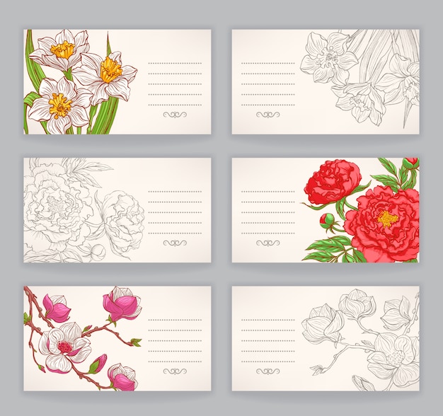 Vector business cards with flowers