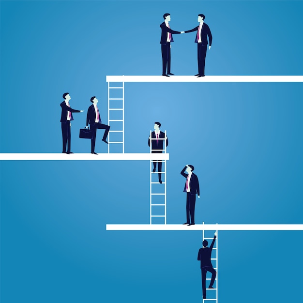 Business career concept. businessmen lead to climb high ladder