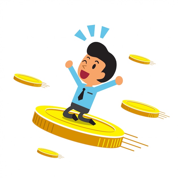 Business   cartoon businessman with big coins