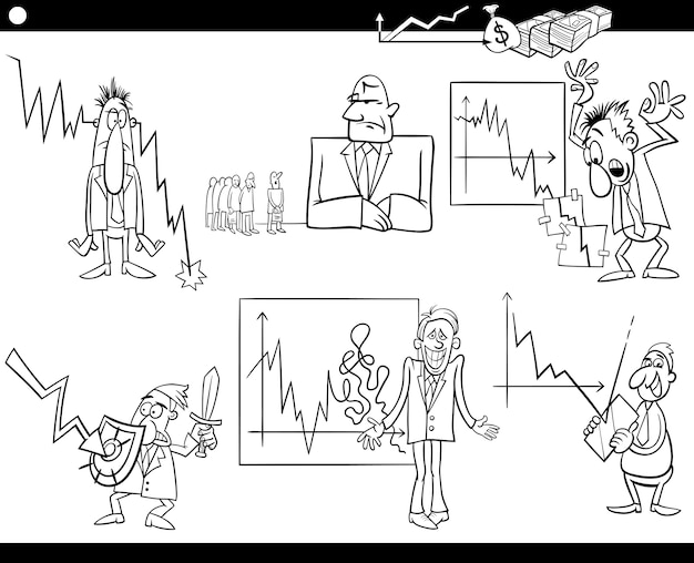 business cartoon crisis concepts set