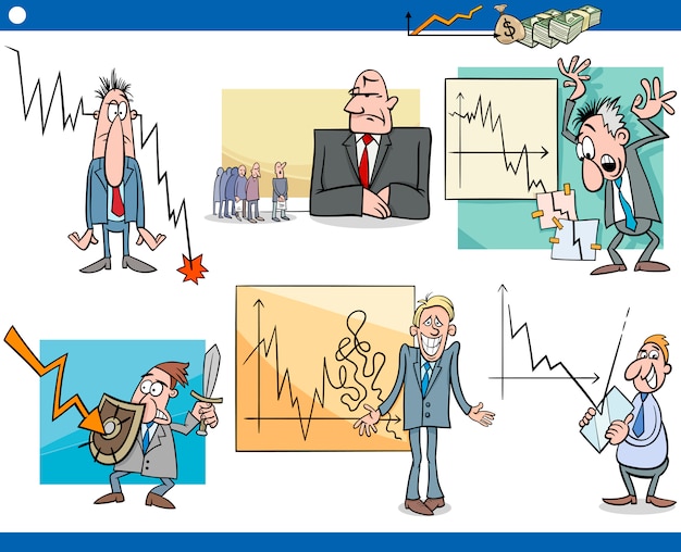 Business cartoon crisis concepts set