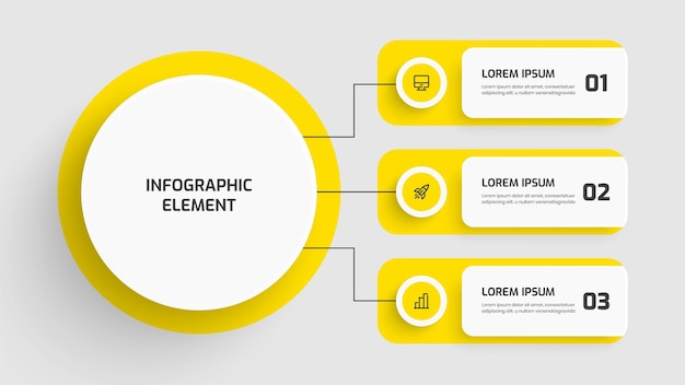 Vector business central circle infographic-presentatie met gele kleur 4 cirkels nummer en pictogram