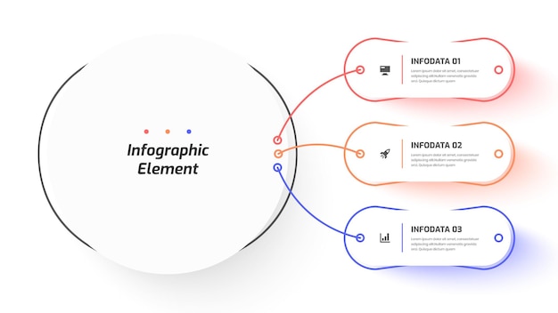 Business central circle infographic-presentatie met thin line circle label 3 optie en icon