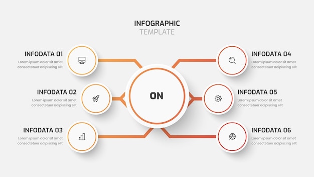 Business central circle infographic presentation with gradient color circle label 6 option and icon