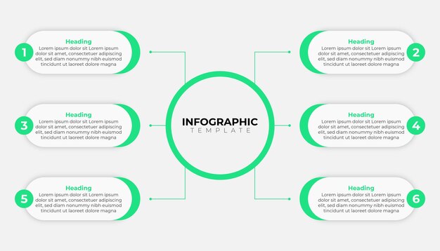 Vettore presentazione infografica centrale aziendale con etichetta circolare opzione 6