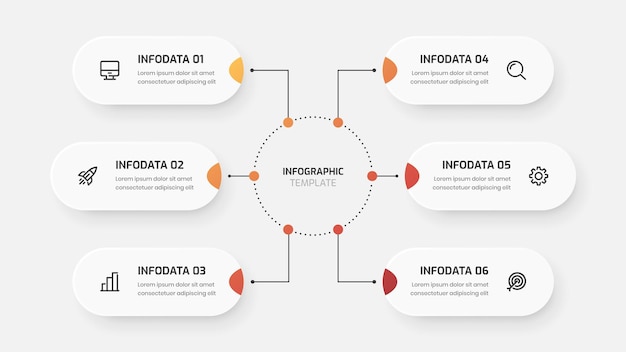 Инфографическая презентация business central с меткой gradient color circle label 6 option и icon