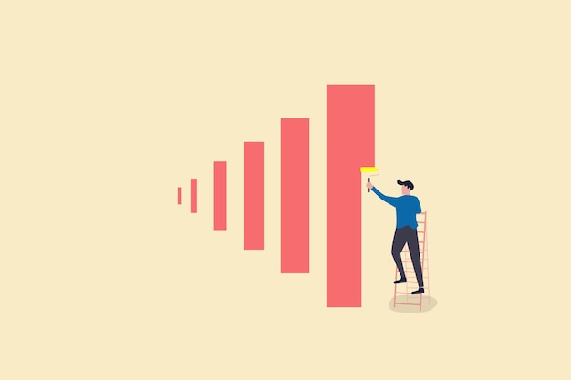 Vettore le imprese si riprendono e si riprendono dalla crisi economica o la crescita dei guadagni e dei profitti salta dal basso concetto uomo d'affari forte che salta dal trampolino di nuovo in cima al crescente grafico a barre