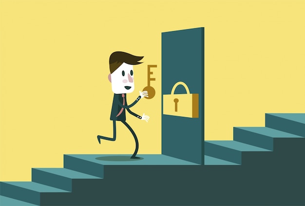 Vector business character opening a door