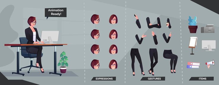 Vector business character wearing black suit set for animation and creation illustration