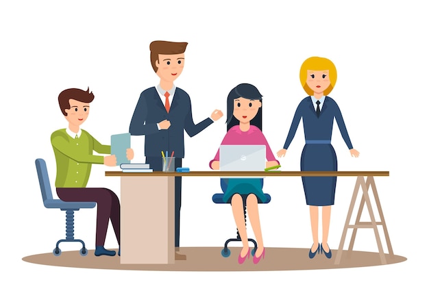 Vector business characters working in office business man entrepreneur with colleagues