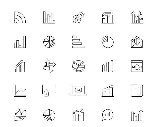 Business Chart Data Bar Graph Stock Market Data Editable stroke icon set