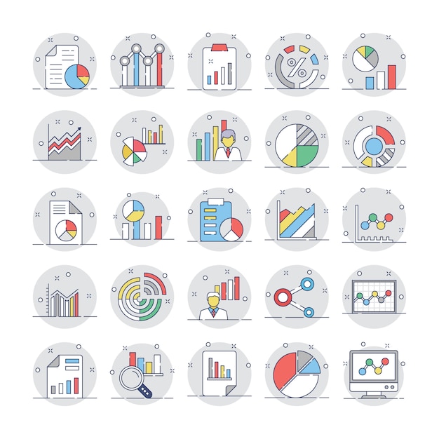 Icone circolari piane di diagrammi e diagrammi aziendali