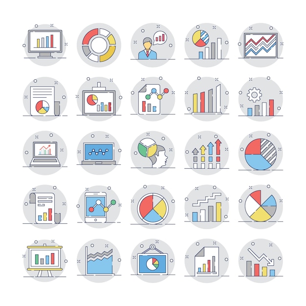 Vector business charts and diagrams flat circular icons