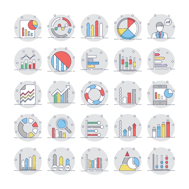 Icone circolari piane di diagrammi e diagrammi aziendali