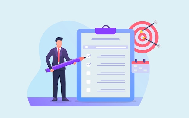 ビジネスマンが財務目標を達成するためのビジネスチェックリストまたはToDoリスト