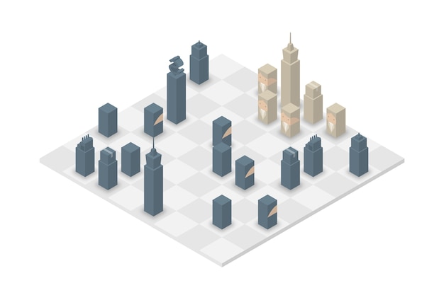 Vector business chess cube isometric, small business fight concept illustration