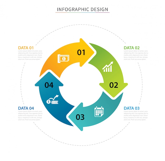 Vector business circle arrows infographic template with four data.