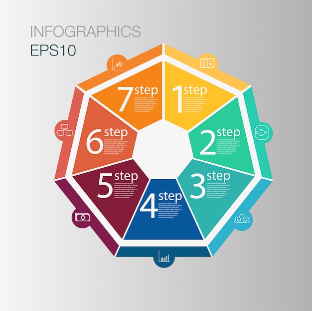 Вектор Бизнес круг инфографики концепция. элементы круга для инфографики. шаблон инфографики 7 позиций, шаги.