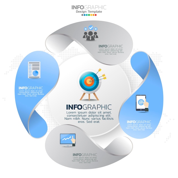 4가지 옵션 또는 단계가 있는 비즈니스 원 Infographic 요소입니다.