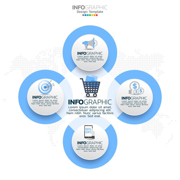 Инфографические элементы делового круга с 4 вариантами или шагами.