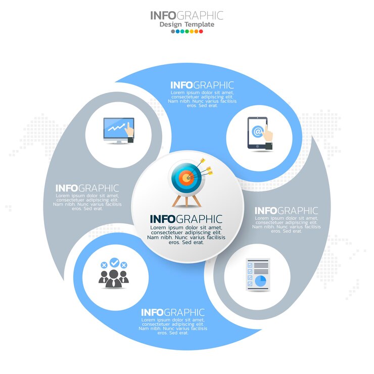 Vector 4가지 옵션 또는 단계가 있는 비즈니스 원 infographic 요소입니다.