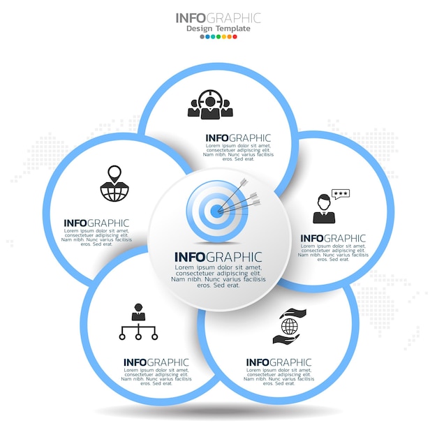Инфографические элементы делового круга с 5 вариантами или шагами.