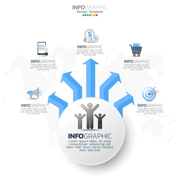 Business circle infographic elements with 5 options or steps.