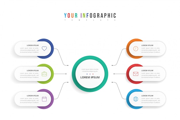 Business circle template with six options infographic