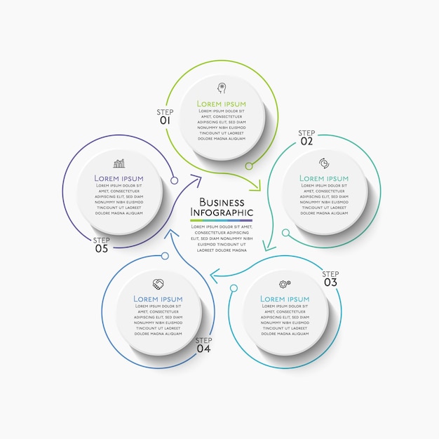 Icone infografiche timeline del circolo aziendale progettate per il modello di sfondo astratto