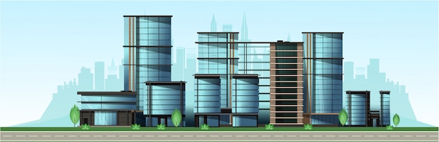 Vector business city with modern houses